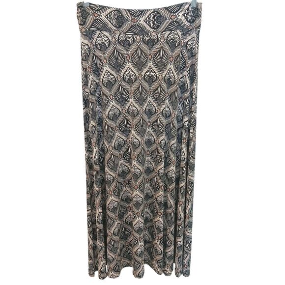 Versona Size Large Stretch Geometric Boho Maxi Skirt Elastic Waist Slinky Hippie - Picture 1 of 12
